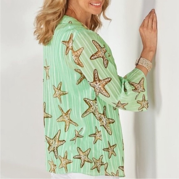 Soft Surroundings Stella Marina Beaded Shell and Starfish Blouse with camisole. - Picture 2 of 8